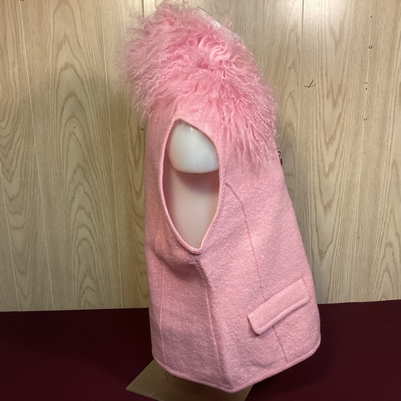 Lisa International Boiled Wool Pink Vest with Faux feather collar womens Size L - Picture 4 of 11